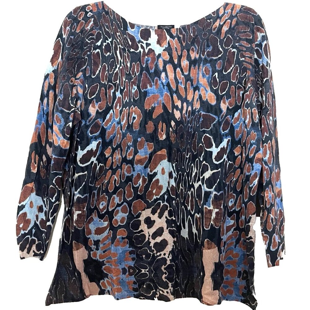 Talbots Pure Merino Wool Knit Sweater 2X Petite Abstract Art to Wear Lightweight